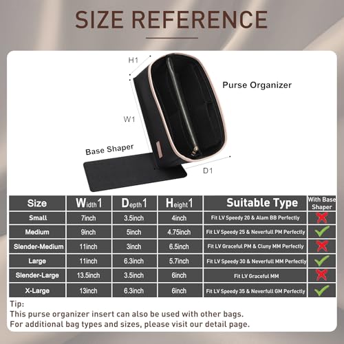 Image of Doxo Purse Organizer Insert & Base Shaper 2pc Set, Felt Handbag Bag Fit LV Speedy Neverfull (L-Black)