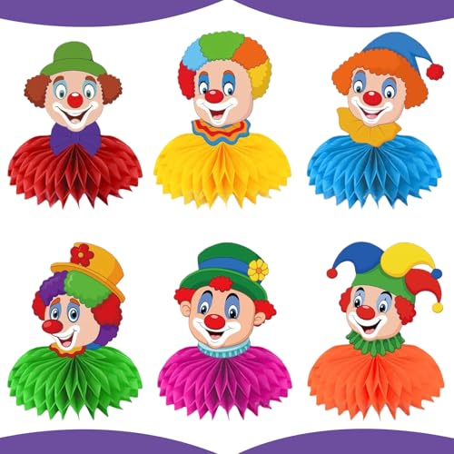 KLINNA Pacote de 6 centros de mesa de ninho de abelha para carnaval, tema de animais de circo 3D para festa de aniversário infantil. Decoração de mesa de palhaço, bolas de ninho de abelha (B)