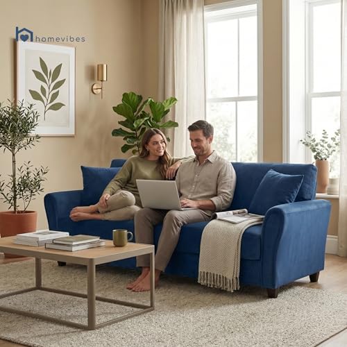 Image of 3 Seater Lceola Premium Fabric Sofa |Stylish And Comfortable Living Room Furniture| Heavy Quality Sofa And Builtin| Throne Of Comfort,Darkblue