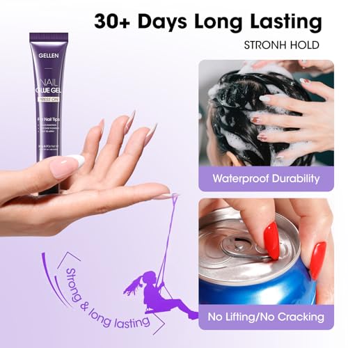 Image of Gellen Nail Glue and Remover Kit, UV Gel Nail Glue for Press Ons, 2 Pcs Non Acetone Gel Nail Glue Removers, Long Lasting Semi Solid Nail Glue Gel, Gentle Gel Glue Off for Beginner DIY at Home