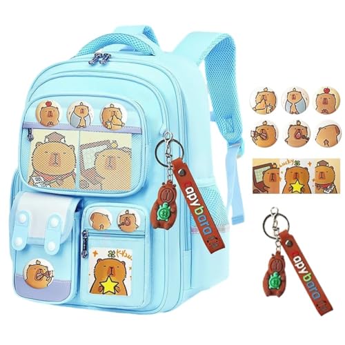 Capybara Backpack Mochila Capybara Cute Kawaii Kapibara Daypack Funny Going Out Cartoon Laptop Travel Casual Bag (Light blue, 11.42 x 7.87 x 16.93 inches)
