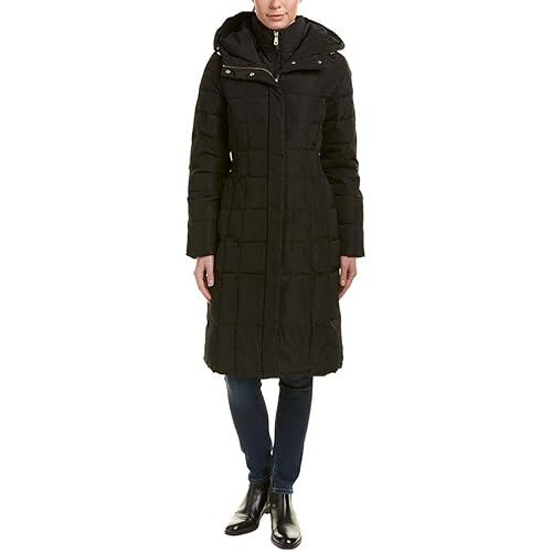 Cole Haan Women's Knee Length Hooded Quilted Down Coat