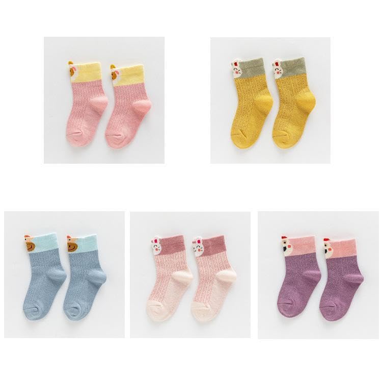 MagicPop Pink Socks for Girls, Calf length, Soft Pure Cotton, Lightweight & Breathable, 1 to 9 Years, Pack of 5, Designer socks, Gift Option (IN, Age, 4 Years, 6 Years, Trendy Set) 1