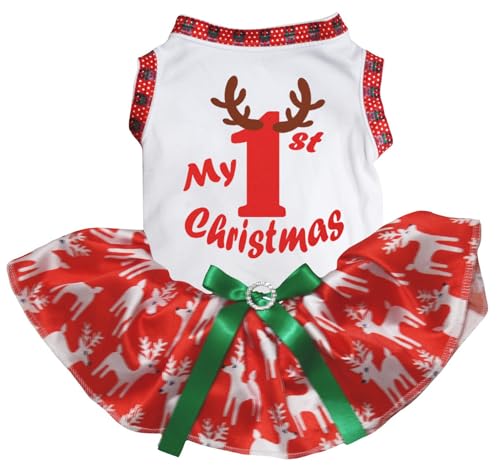 Robe pour chiot Deer My 1st Christmas en blanc et cerf rouge taille M