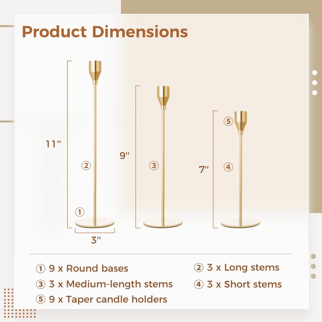 3-teiliges Set mit goldenen Kerzenhaltern, eleganter Kerzenständer für Hochzeiten, Essen und Veranstaltungen