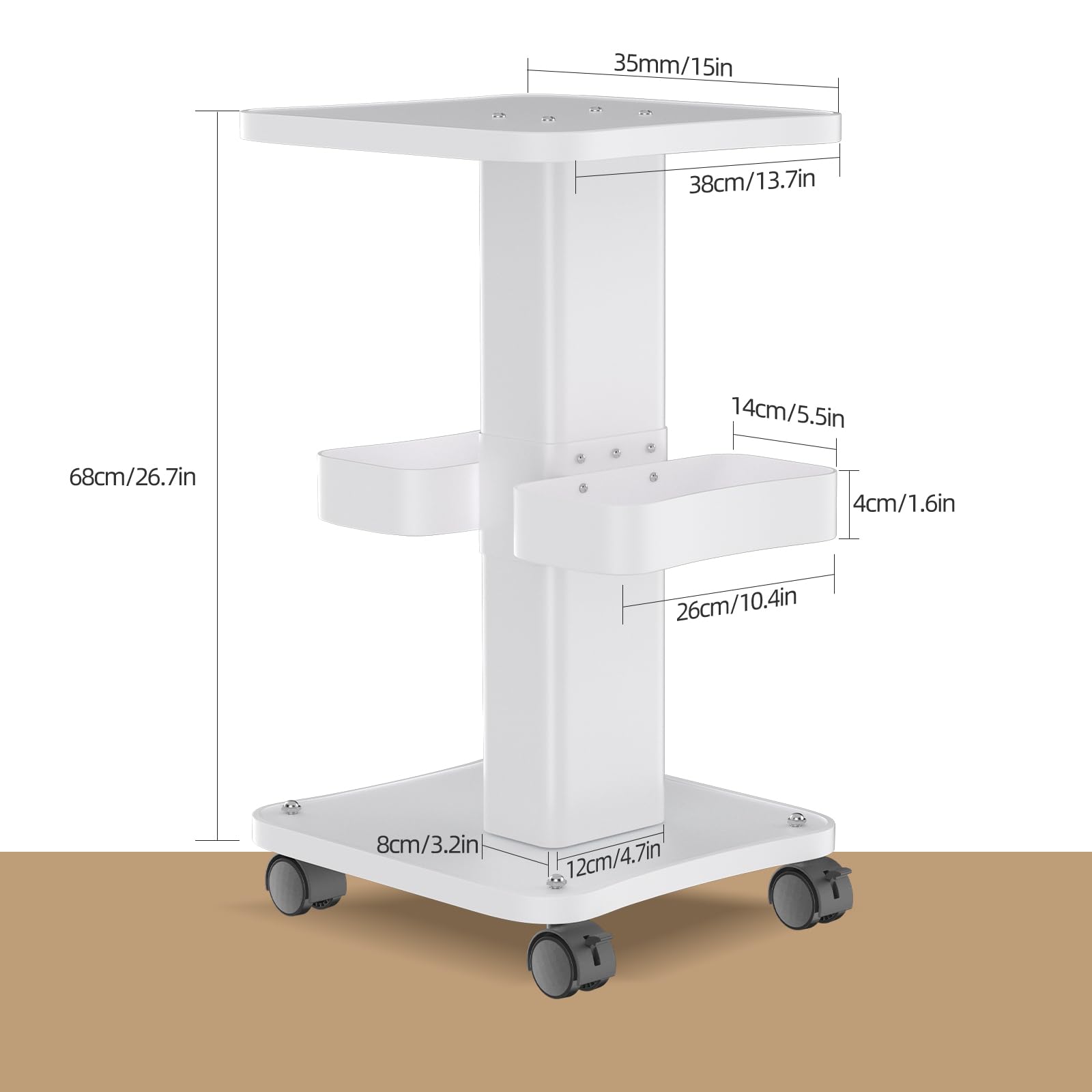 Carrello Estetista con Ruote e 2 Vassoi, 4 Livelli Carrello per Attrezzature Salone e Spa, Carrello Macchina di Bellezza, Carico 61,2 kg