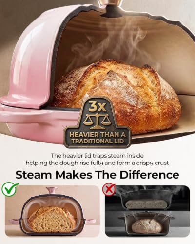 Image of 5QT Enameled Cast Iron Sourdough Bread Oven for Homemade, Pink