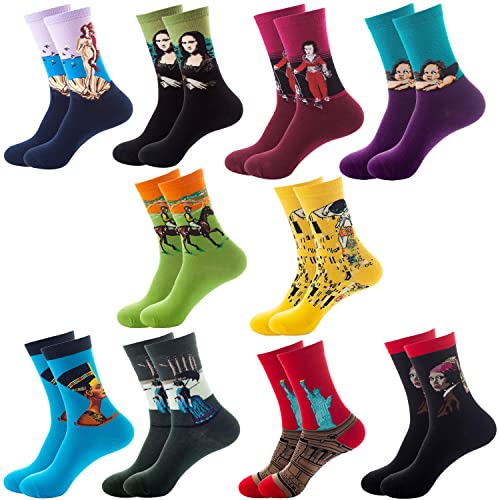 Sunvivid 10 Paires Femmes Chaussettes Mignonnes Chaussette en 100% Coton Chaussettes Femme Fantaisie Motif à Animaux Chat Chien Aliments Peinture pour Fille et Femme Taille 35-41 Cover