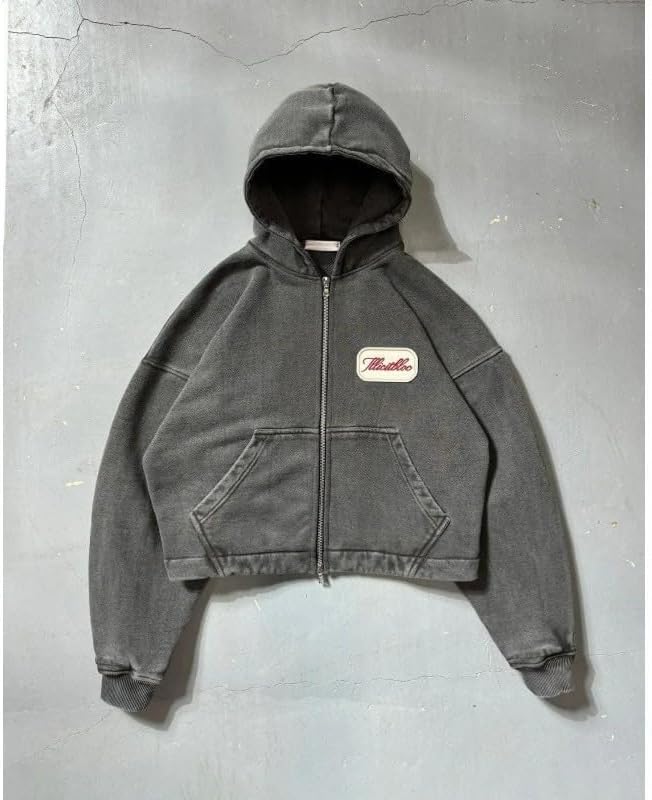 Y2k Hoodie Men Women Zip Up Letter Print Hoodies Retro Oversized Sweatshirts Hip Hop Trendy Streetwear
