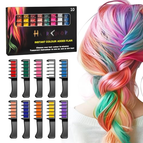 Juego de 10 colores temporales de tiza para el pelo claro para niñas, juego de tizas para el pelo, 10 colores lavables, regalos de cumpleaños, Halloween, disfraz, cosplay, fiestas, favoritos para