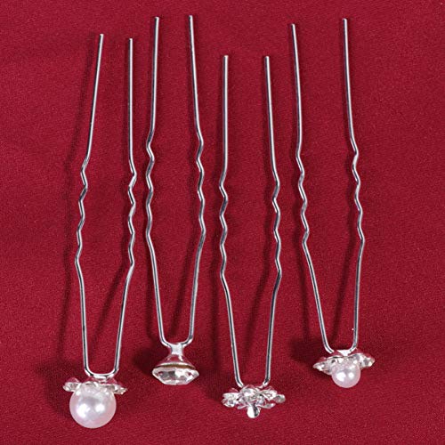 Lurrose 80 pçs Pinos de cabelo de cristal em formato de U Grampos de cabelo pérola Floral Bobby Pins