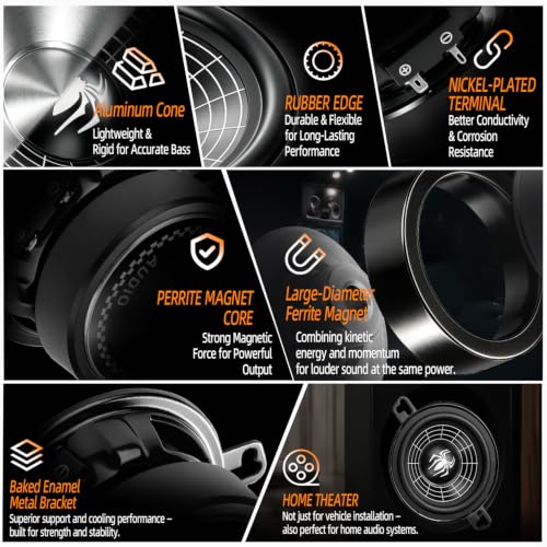 Image of 3.5 Inch Speakers, 600W 4 Ohm 3.5 In Speaker Car Audio Aluminum Cone Woofer