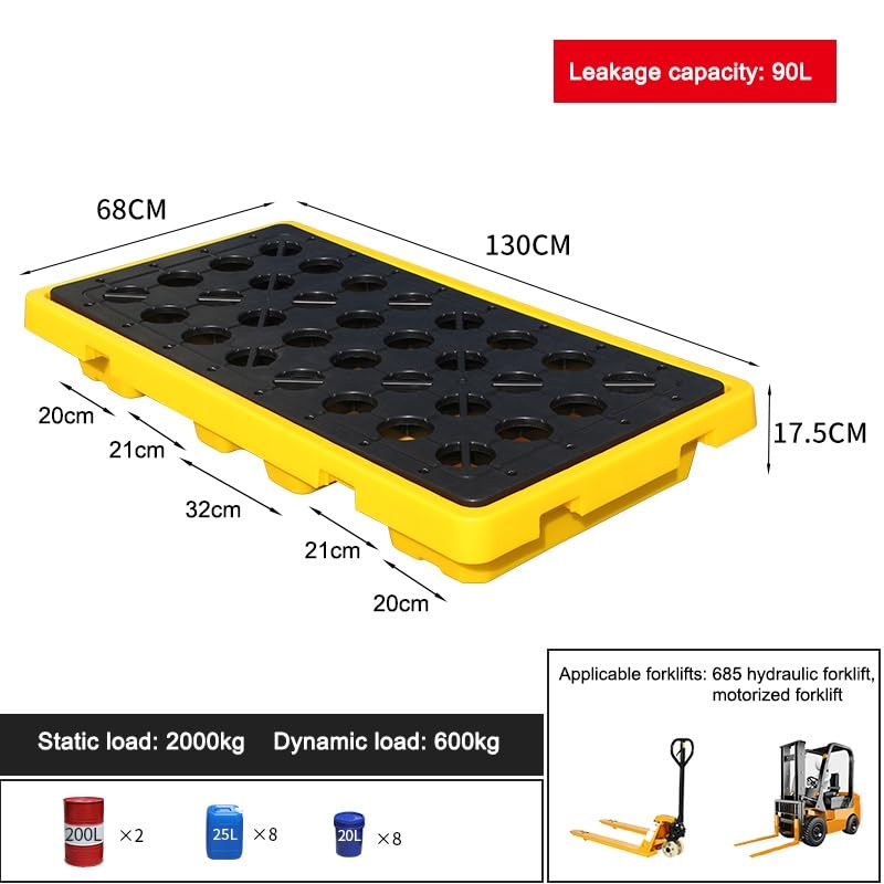 Supporto per espositore, Contenitore per fusti, Pallet di contenimento per fuoriuscite, Piattaforma di spedizione modulare Staccabile, deposito per Garage (Giallo, 1 Pezzo, 130x68x17,5 cm)