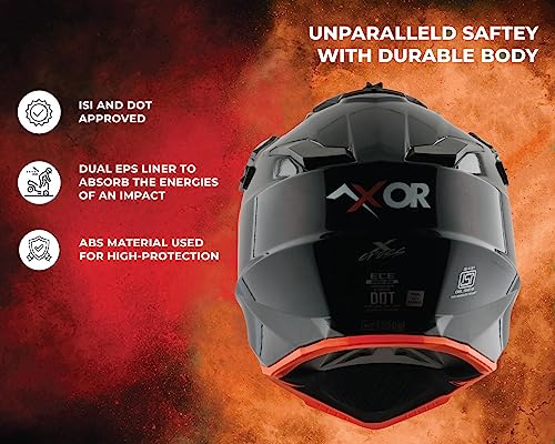 Image of Axor X Cross ISI ECE DOT Certified Full Face Dual Sport Peak Off Road Helmet for Men and Women Black Orange XL