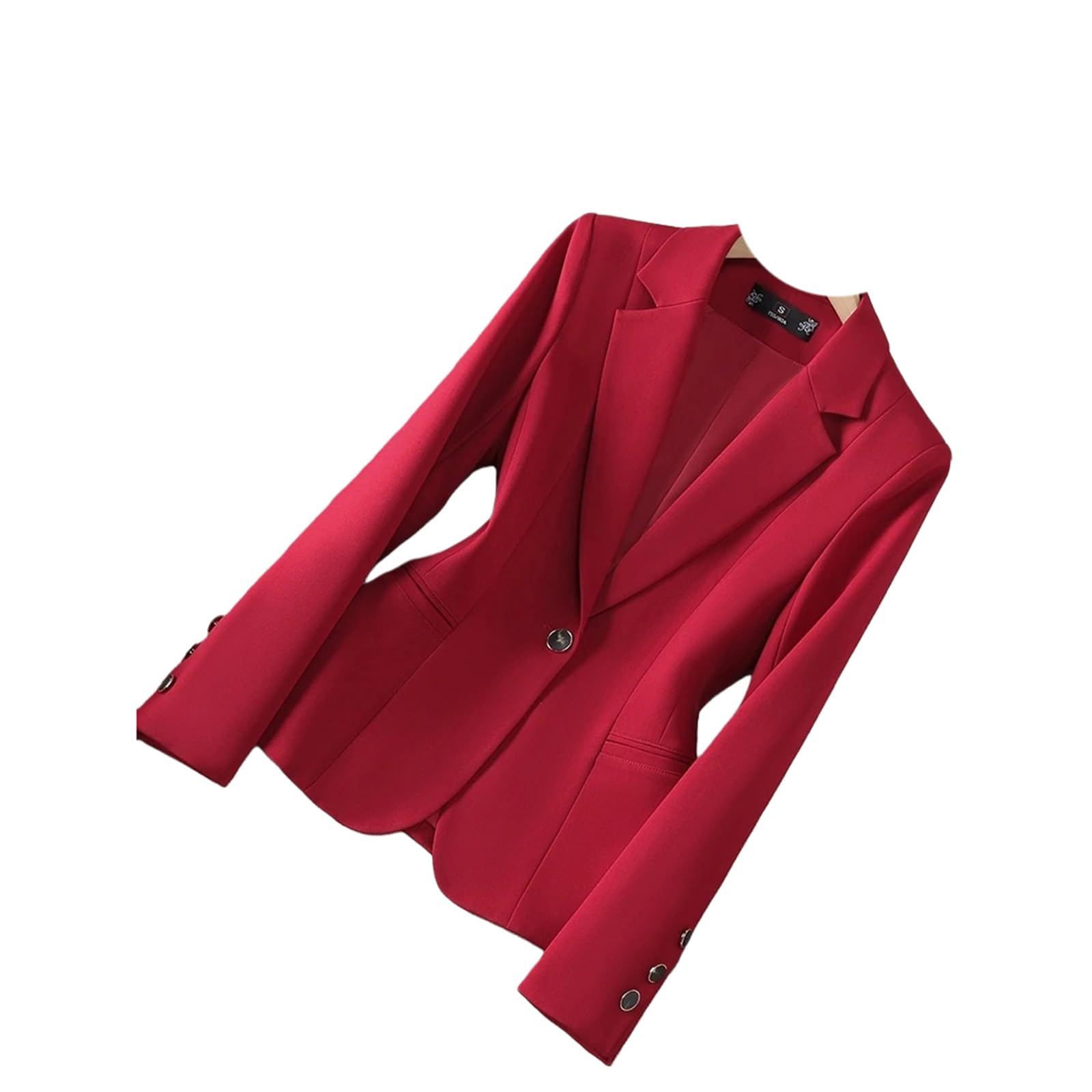 Women Blazer Coat Long Sleeve Female Business Work Wear Slim Formal Jacket Autumn Winter Red XL