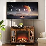 RALGEND Fireplace TV Stand with Mount for 55/60/65/75 inch TVs, Corner Entertainment Center with Power Outlet and 18' Electric Fireplace, Height Adjustable TV Console for Living Room, Rustic and Black