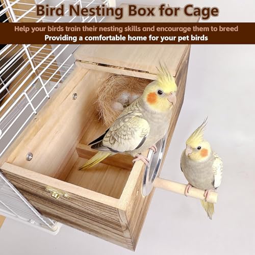 Image of kathson Parakeet Nesting Box,Wooden Cockatiel Breeding Mating Boxes,Parrots Nest House Hut for Cage,Bird Nesting Box for Budgie,Conure,Canary,Finch and Small Medium Birds, L