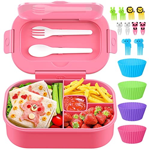 TIME4DEALS Bento Box, 44oz 4 Compartment Lunch Container with Cutlery