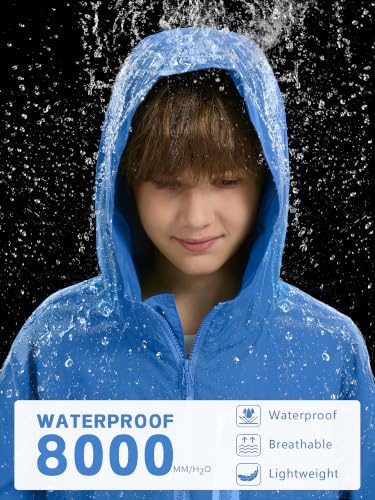 Image of UIQUR Boys Girls Rain Jacket Kids Waterproof Raincoats 5-14 Years | Hooded Lightweight Windbreakers with Zipper Pockets Cycling Camping Running School Lightweight