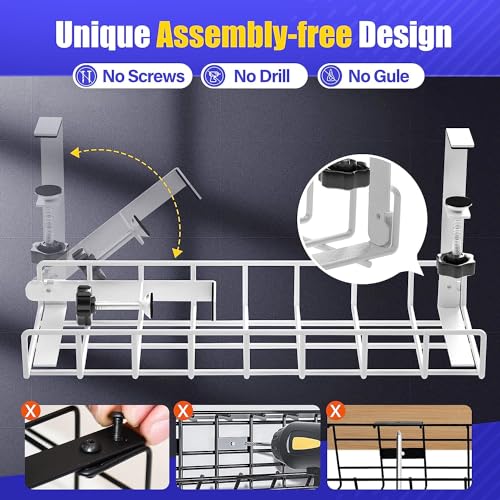 Image of Under Desk Cable Management Tray, White, No Drill No Screws, Wire Management, Computer Cable Rack, Office, Home - 7.3 Inches L x 6.1 Inches W x 18.5 Centimeters H