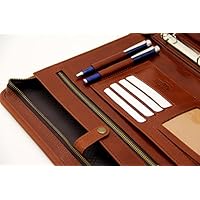 A4 Italian Leather Folder For Professional Presentations, Conferences, Notepad, Portfolio, Writing Case (Cognac): Desk Accessories & Storage Products