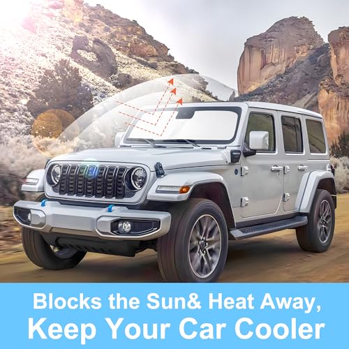 Image of Windshield Sun Shade Custom Fit for 2018-2024 2025 2026 Jeep Wrangler JL & 2 /4 Door 4XE & 2020-2025 2026 Jeep Gladiator JT Accessories Foldable Sunshade Protect Car from Heat Damage Keeps Car Cooler