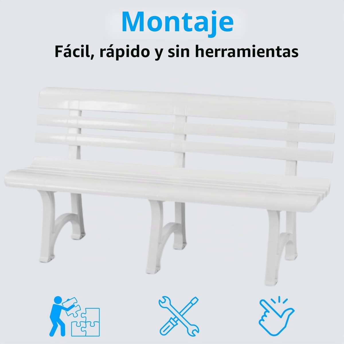 Tomaino - Banco de jardín de plástico resistente de 4 plazas para exteriores, para balcón, terraza, color blanco