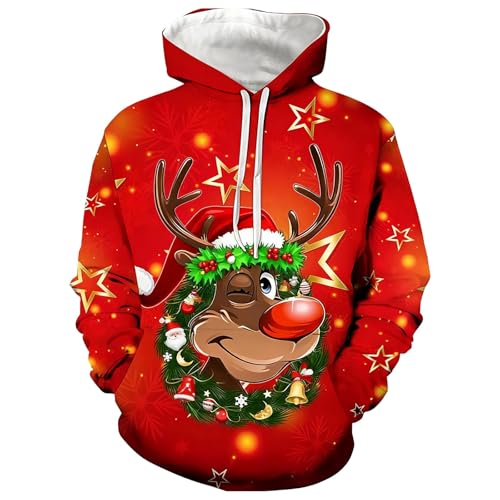 Weihnachtshoodie Herren mit Kordelzug Christmas Pullover 3D Druck...