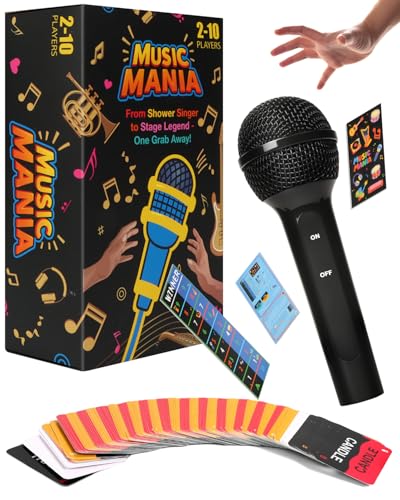 ouaohu Grab Microphone Music Board Game, Pass the Mic with 280 Song Lyrics (140 Cards) and 10 Blank Cards, 2-10 Players Karaoke Party Game for Family, Fun Misheard Lyrics Music Hilarious Games