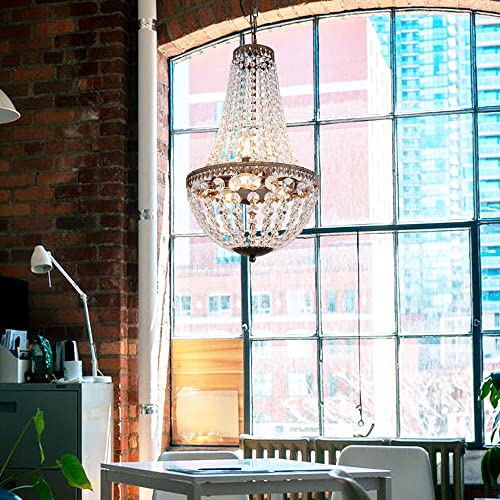 Wellmet 6 Lights French Empire Crystal Chandelier, 13 Inch Farmhouse Pendant Chandeliers Lighting, Adjustable Antique Bronze Ceiling Light Fixture For Dining Room Bedroom Foyer Living Room #TOP5