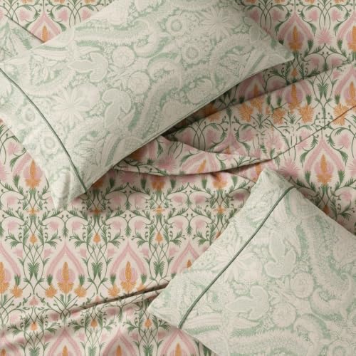 Image of LANE LINEN Organic | 100% Cotton Printed Bedsheet Set | Soft & Breathable Fabric | 3 Piece (1 Double Bedsheet + 2 Pillow Covers) | Double Bed Sheet Set | Machine Washable | Blush Pink & Sage Green