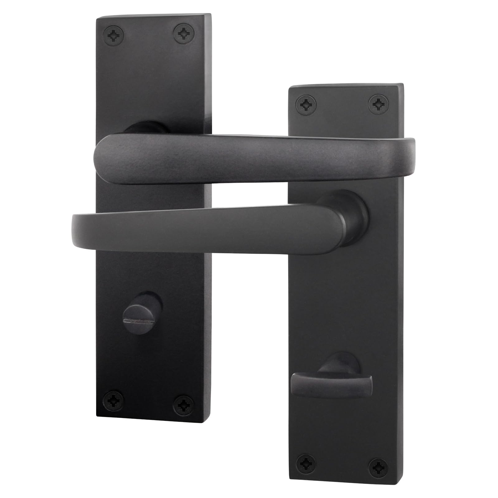 EAI Black Bathroom Door Handles | 1 Pair of Bathroom Handles on Backplate | Straight Pattern