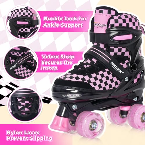 Nattork Adjustable Roller Skates with Checkerboard Design