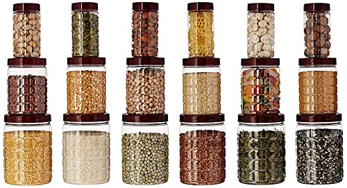 Pinkwhale New Classic Jar Container Set Of 18, 1200 Ml, 600 Ml, 300 Ml, Transparent, Plastic
