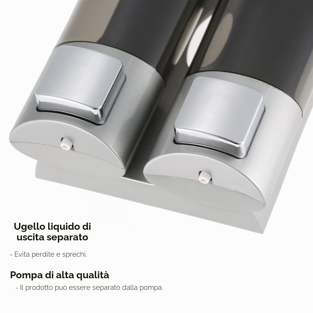 Decdeal 200mlx2 Dispenser di sapone manuale,Montaggio a parete Shampoo liquido doppio Dispenser doccia Detergente per mani Dispenser per lozione da bagno per bagno Hotel bagno