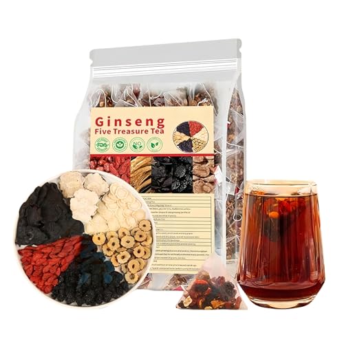 Ginseng Six Treasure Tea Kidney Tea, Herbal Ginseng Teas Bags with Wolfberry & Mulberry, Natural Chinese Teas for Men’s Vitality, Detox & Daily Kidney Support (1PCS)