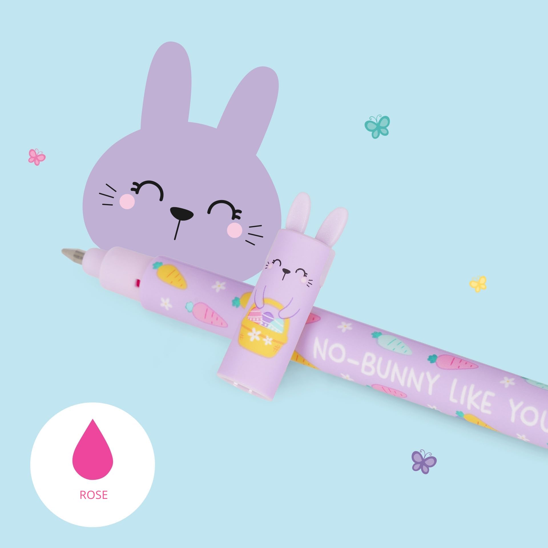 LEGAMI - Set de 2 stylos gel effaçables, édition de Pâques, stylos avec encre effaçable, rose, violet, stylo effaçable, effaçable sans feuille, pointe 0,7 mm
