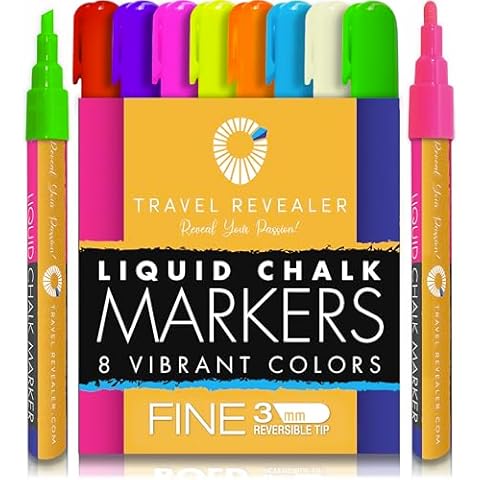 Travel Revealer Chalk Markers for Blackboard Dry Erase Markers for Kids 8pk 3mm Fine Tip Liquid Chalk Markers Wet Erase Chalk Pens for Whiteboard Markers, Chalkboard, Windows, Glass, Dual Tip Markers Cover