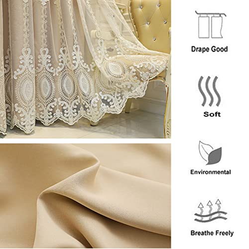 SHUNHUA Blackout Curtains Double Layer Window Curtain-European Style lace Embroidery Double Deck Blackout Tulle Curtain,Living Room Layered Eyelet Drapes Valance Panel,Girl Be