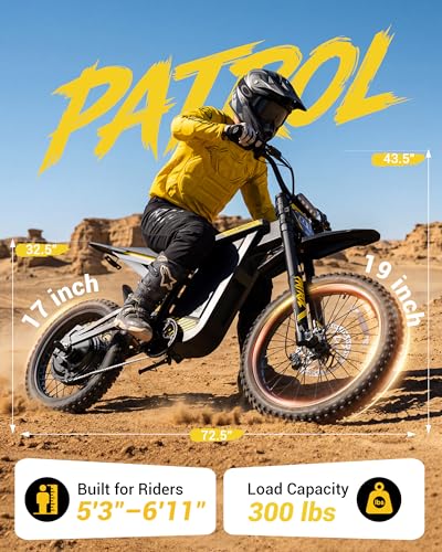 Image of Jasion Patrol 52 Electric Bike for Adults&Teens,Ebike 4000W Peak 40MPH with 52V 30AH 1560Wh Battery,E Dirt Bike 50-Mile Range,19'' /17'' Off-Road Tires,Full Hydraulic Brakes & Dual Suspension