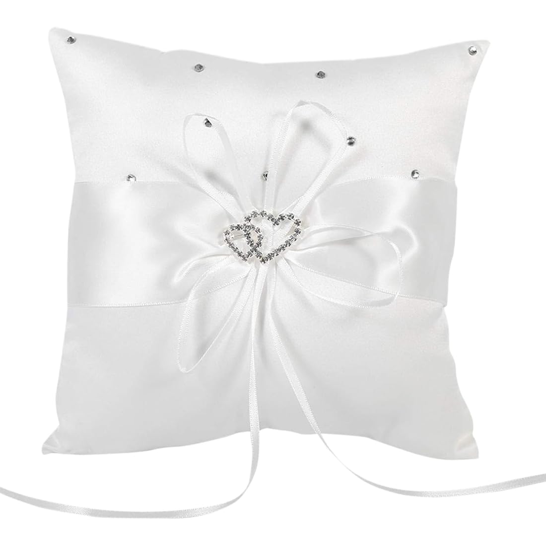 Cuscini portafedi,Cuscino per fedi nuziali bianco, accessori per matrimonio, cuscino per fedi nuziali con doppio cuore e diamanti, 10 cm
