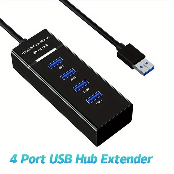 Image of USB 3.0 Hub with 4 Ports, Super Speed Data Transfer, Black