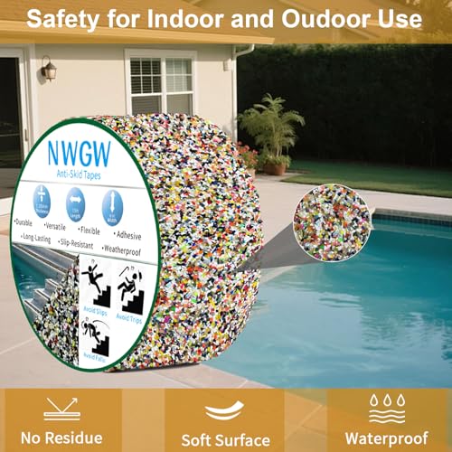 Image of Anti Slip Stair Treads Outdoor Tape, 4 inch x15FT Heavy Duty Non-Slip Rubber Grip Tape Shower Strips Resistant Tape Underwater Waterproof Grip Traction Tape for Pools Stairs Showers Bathroom