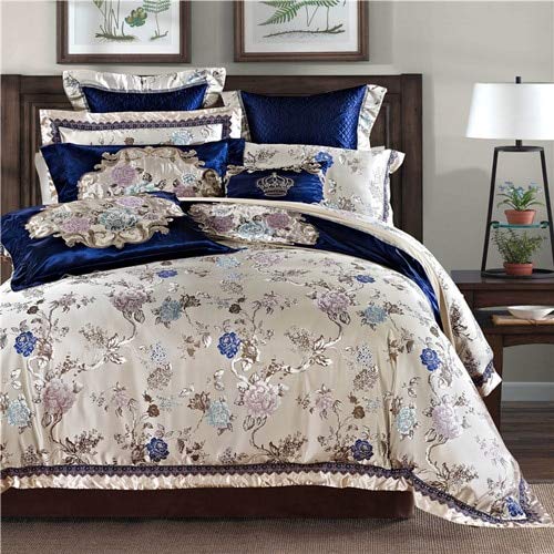 RONGXIE silk cotton Jacquard Royal Garden Bedding Set Quality Duvet Cover Set Bed Sheet Pillowcases Queen King Size
