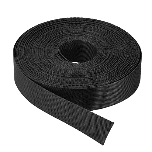 Image of MECCANIXITY Flat Nylon Webbing Strap 1 Inch 15 Yards Black for Backpack, Cargo Strap, Luggage-rack