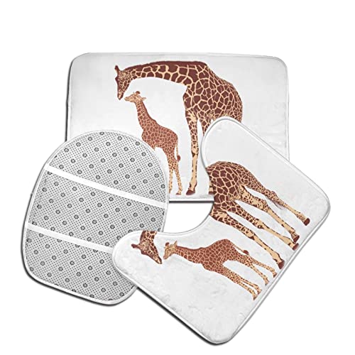 DIRYKILP Badematte + Konturmatte + Toilettendeckelbezug, Giraffe Expressing Love 3 Stück Badematte Set, mit rutschfester Klebeunterseite – Bild 5