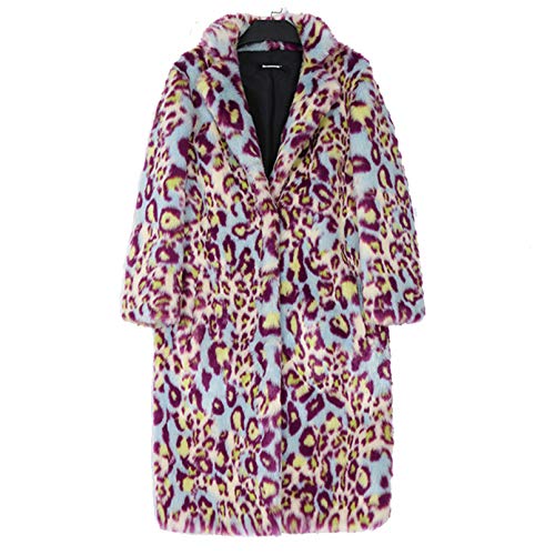 Snhpk Women Faux Fur Coat Trench Winter Maxi Leopard Printed Parka Warm Fur Teddy Jacket Thick Overcoat Outerwear,Natural,XXL