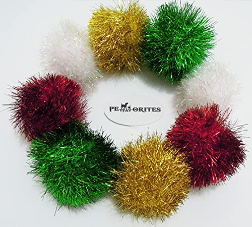 PETFAVORITES Bushy Sparkle Ball Cat Toy, Interactive Glitter Pom Pom Cat Toy Balls for Kittens, 24 Pack.