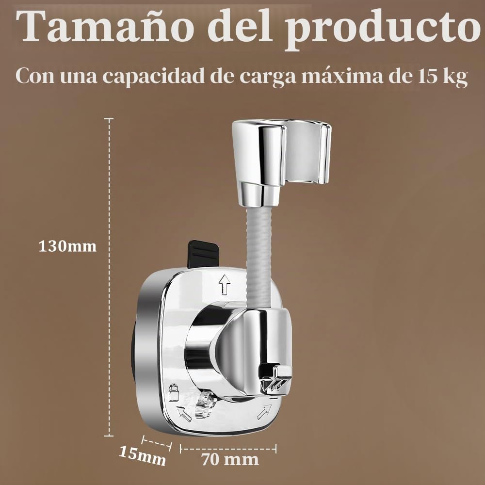 Soporte para Alcachofa de Ducha Sin Taladro, Soporte de Ducha Giratorio 360°, Sujeta Alcachofa deDucha con Ventosa para Pared,Soporte para Cabezal deDucha Ajustable Hasta 15 Kg Para Baño