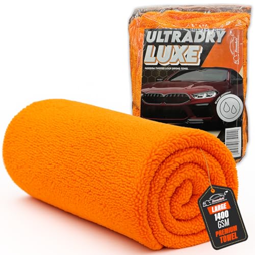 Xtremeauto Large Car Drying Towel – Twisted Loop Microfiber 1400GSM 60x40cm, Bright Orange, Super Absorbent & Streak-Free, Premium Thick Material for Car Detailing